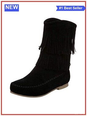 Faux Suede Fringe Mocc Mid-Calf Pull-On Fluff Lined